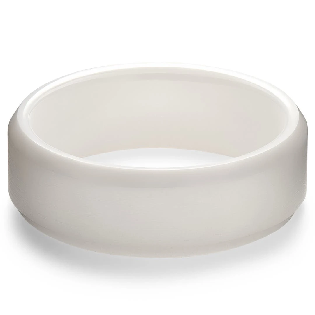 Lucleon Ferrum | Anneau Blanc En Céramique Brossée à Bords Biseautés Polis - 8 Mm 6 Lucleon Ferrum | Anneau Blanc En Céramique Brossée à Bords Biseautés Polis - 8 Mm – Image 4