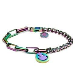 Lucleon Bracelet Amager Clarke Arc-en-ciel à Maille Torsadée Et Maille Gourmette Avec Pendentif Smiley