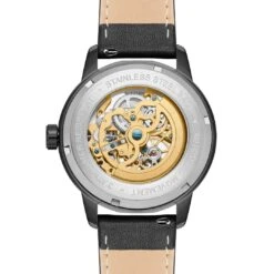 Seizmont Dante II | Montre Squelette En Acier Inoxydable Couleur Noir Et Or Avec Bracelet En Cuir -Bagues Magasin 28257 3