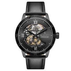 Seizmont Dante II | Montre Squelette En Acier Inoxydable Noir Avec Bracelet En Cuir