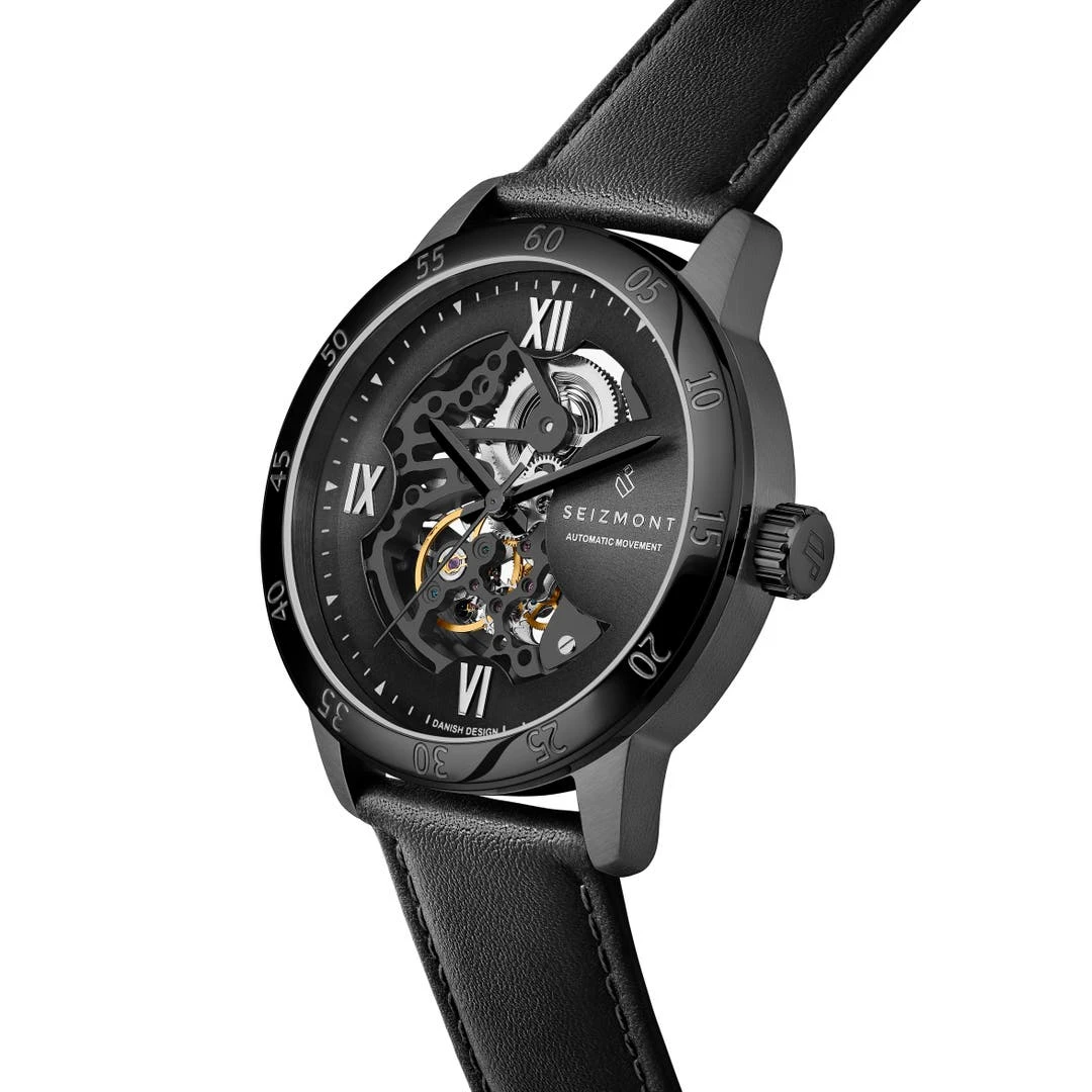Seizmont Dante II | Montre Squelette En Acier Inoxydable Noir Avec Bracelet En Cuir 4 Seizmont Dante II | Montre Squelette En Acier Inoxydable Noir Avec Bracelet En Cuir – Image 2