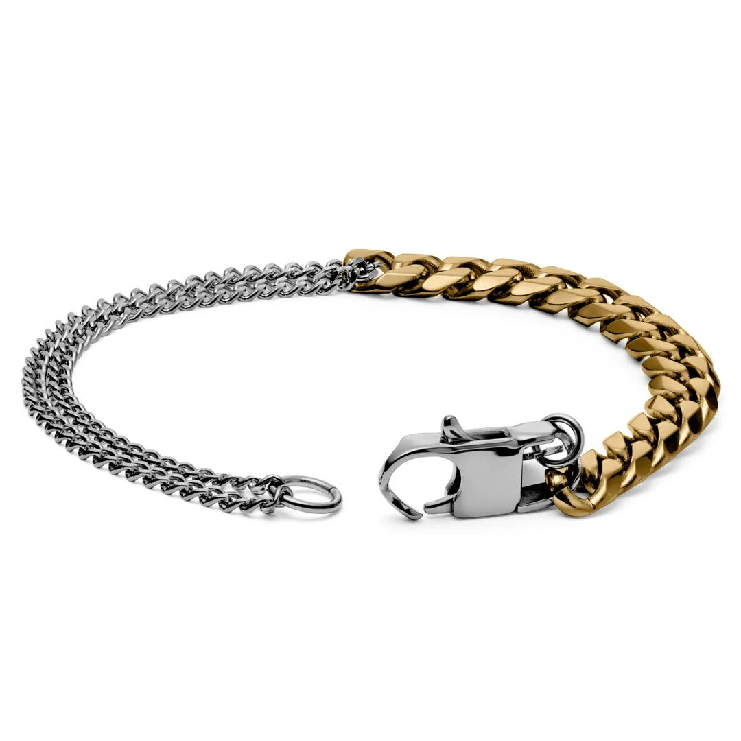 Lucleon Bracelet En Acier Couleur Argent Et Or Carlos Amager à Double Maille Gourmette 4 Lucleon Bracelet En Acier Couleur Argent Et Or Carlos Amager à Double Maille Gourmette – Image 2