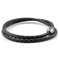 Lucleon Bracelet Bolo En Cuir Noir Tressé -Bagues Magasin 3 1 kopi