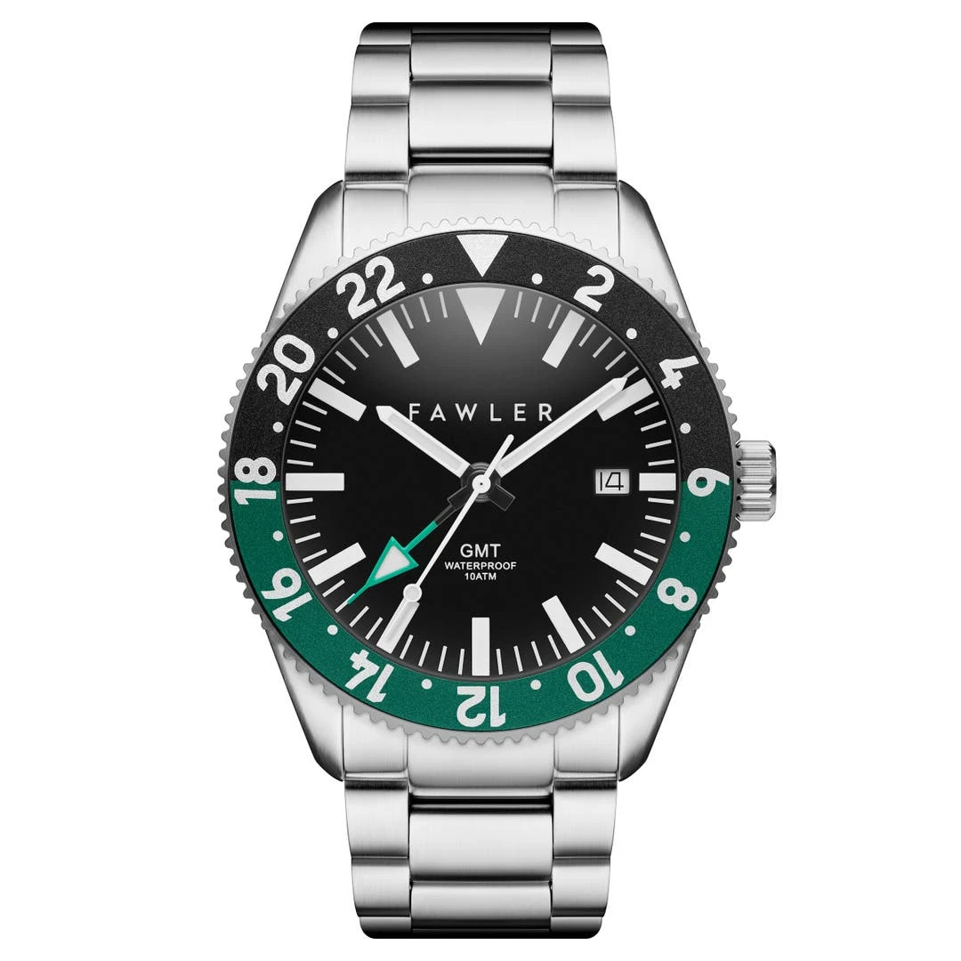 Fawler Métier | Montre GMT En Acier Inoxydable Vert 3 Fawler Métier | Montre GMT En Acier Inoxydable Vert