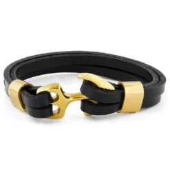 Fort Tempus Bracelet Noir Et Doré à Fermoir Ancre Marine -Bagues Magasin 3 2 145 1 224