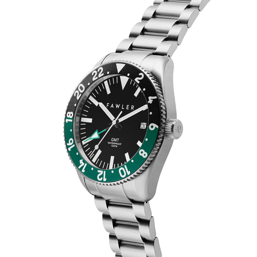 Fawler Métier | Montre GMT En Acier Inoxydable Vert 5 Fawler Métier | Montre GMT En Acier Inoxydable Vert – Image 3