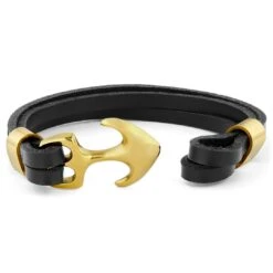 Fort Tempus Bracelet Noir Et Doré à Fermoir Ancre Marine -Bagues Magasin 3 3 245