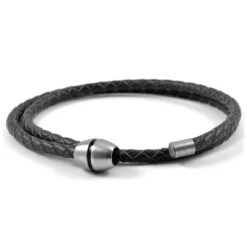 Lucleon Bracelet Bolo En Cuir Noir Tressé -Bagues Magasin 3 3 kopi