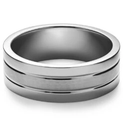 Lucleon Ferrum | Anneau à Double Rainure En Acier Inoxydable Brossé Et Poli - 8 Mm -Bagues Magasin 30 22holivud