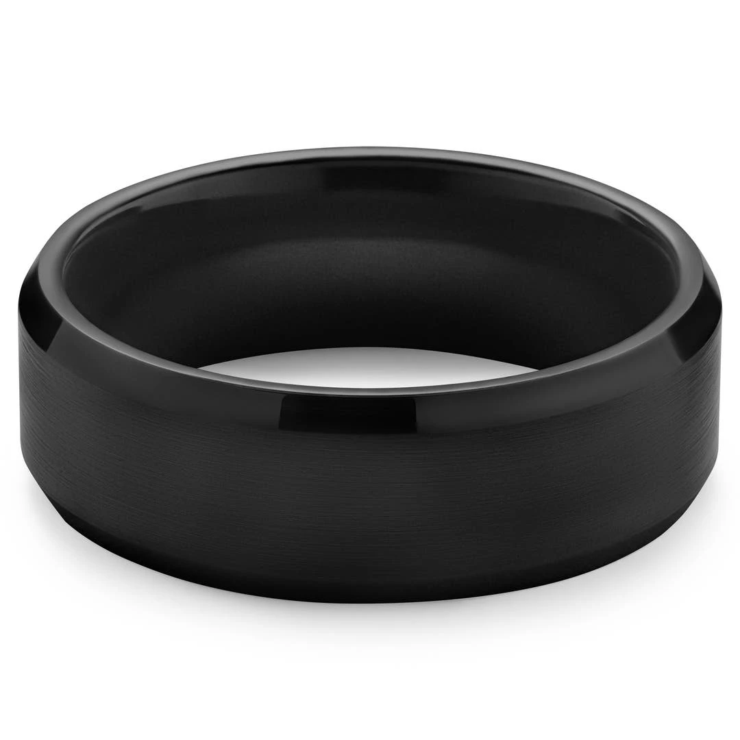 Lucleon Ferrum | Anneau Noir En Céramique Brossée à Bords Biseautés Polis - 8 Mm 6 Lucleon Ferrum | Anneau Noir En Céramique Brossée à Bords Biseautés Polis - 8 Mm – Image 4