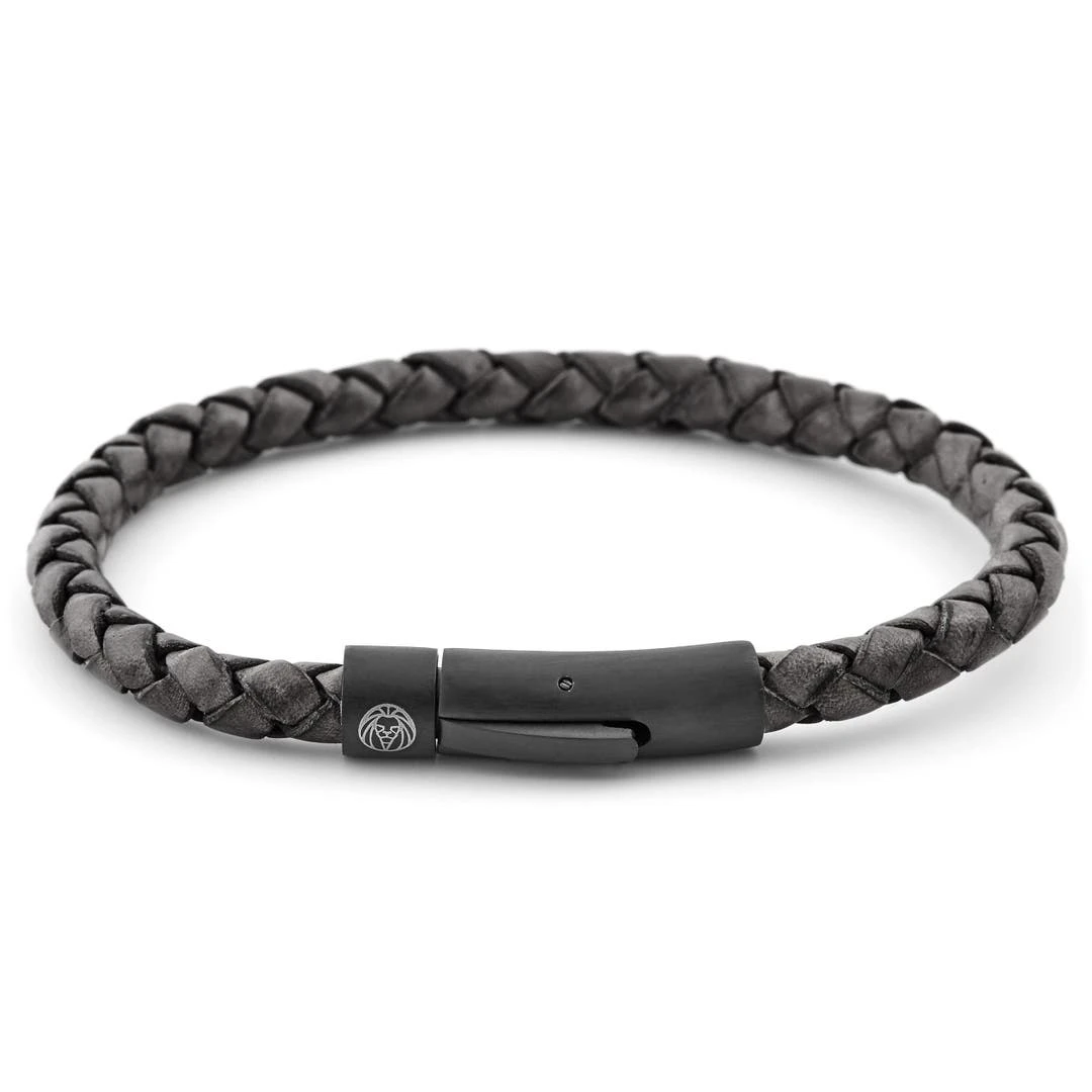 Lucleon Bracelet En Cuir Noir Et Gris 3 Lucleon Bracelet En Cuir Noir Et Gris