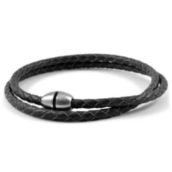Lucleon Bracelet Bolo En Cuir Noir Tressé -Bagues Magasin 3 kopi 1