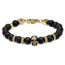 Arkai Bracelets Dorés Rico En Pierre De Lave, Oeil De Tigre Et Pendentif Crâne -Bagues Magasin 4 1.b014aeef0723f220007c5198e98f7404 3