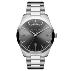 Fawler Eric | Montre En Acier Inoxydable Gris Et Argent Avec Affichage Du Jour Et De La Date