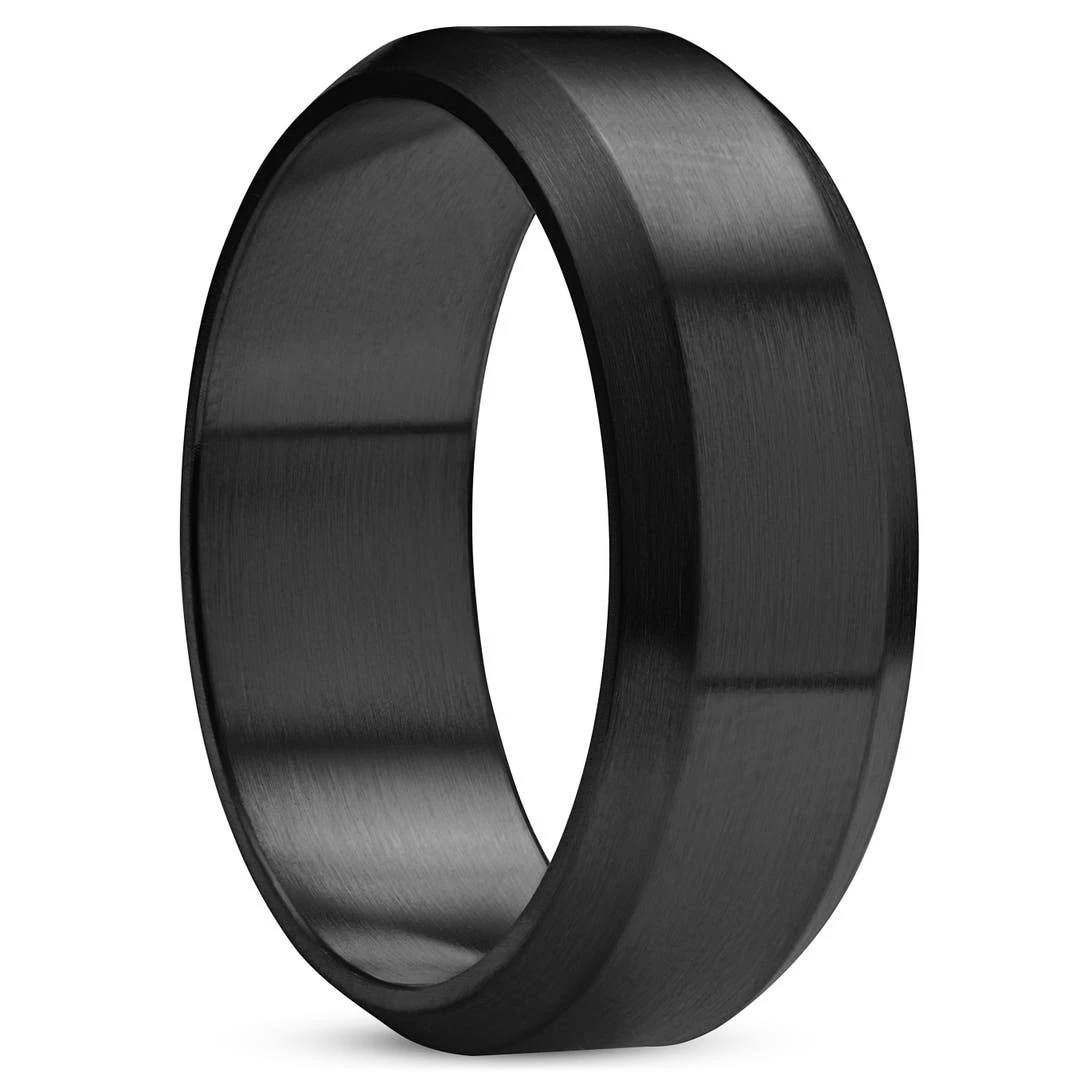 Lucleon Ferrum | Anneau à Bords Biseautés En Acier Inoxydable Noir Brossé - 8 Mm 3 Lucleon Ferrum | Anneau à Bords Biseautés En Acier Inoxydable Noir Brossé - 8 Mm