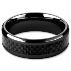 Lucleon Hyperan | Anneau En Titane Noir Avec Incrustation En Fibre De Carbone - 8 Mm -Bagues Magasin 4 5 hiperr