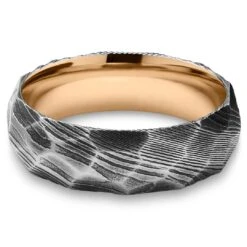 Lucleon Fortis | Anneau à Facettes En Acier Damas Gris Gunmetal Et Titane Couleur Or Rose - 7 Mm -Bagues Magasin 5 2.fde7b732ea2a1558c640b69d199f0872 8