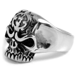 SteelCZ Bague Acier Tête De Mort Fantôme