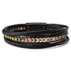 Lucleon Bracelet Naxos En Cuir Noir Et Pierres Unakite Vertes -Bagues Magasin 6 2.faea2e2d49c4757faee74874c762b130 3