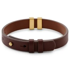 Lucleon Nomen | Bracelet En Cuir Brun Avec Plaque D'identité Dorée -Bagues Magasin 6 2imme