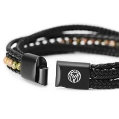 Lucleon Bracelet Naxos En Cuir Noir Et Pierres Unakite Vertes -Bagues Magasin 6 3.ac7e1074487569d153bcbac3699d651d 3