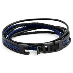 Lucleon Bracelet Roy En Cuir Noir Et Bleu -Bagues Magasin 6 3 163