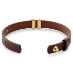 Lucleon Nomen | Bracelet En Cuir Brun Avec Plaque D'identité Dorée -Bagues Magasin 6 3imme