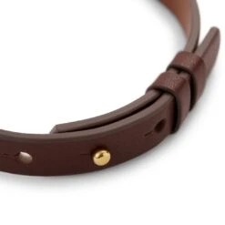 Lucleon Nomen | Bracelet En Cuir Brun Avec Plaque D'identité Dorée -Bagues Magasin 6 4imme