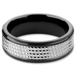 Lucleon Hyperan | Anneau Noir En Titane Avec Motif Diamant Argenté - 8 Mm -Bagues Magasin 7 2 hiperr