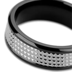 Lucleon Hyperan | Anneau Noir En Titane Avec Motif Diamant Argenté - 8 Mm -Bagues Magasin 7 3 hiperr