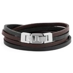 Lucleon Bracelet Roy à Double Tour En Cuir Foncé Bicolore Avec Fermoir Argenté -Bagues Magasin 8 1 9 1 265 1 96