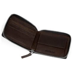 Lucleon Portefeuille Montréal Zippé En Cuir Marron RFID -Bagues Magasin 8 5 52