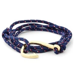 Tailor Toki Bracelet L'hameçon Doré à Cordon Bleu Marine, Blanc Et Rouge