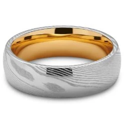 Lucleon Fortis | Anneau En Acier Damas Et Acier Doré - 7 Mm -Bagues Magasin 9 1.c011a7680732e3ac7d34d9c946c56ef7 8