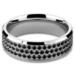 Lucleon Hyperan | Anneau Argenté En Titane Avec Zircones Noires - 8 Mm -Bagues Magasin 9 5 hiperr