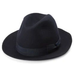Fawler Chapeau Fedora Filippo Bleu Marine Ă Bords Bruts