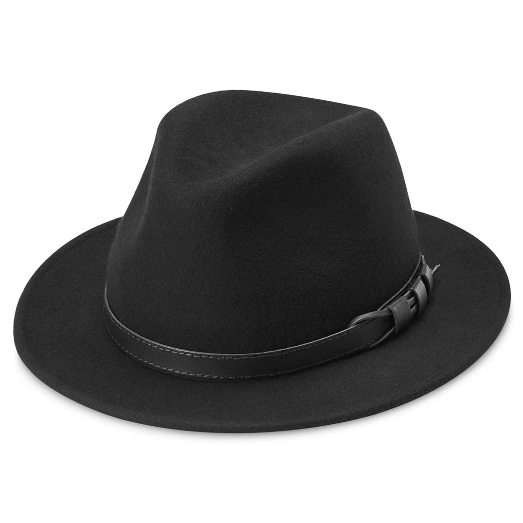 Fawler Chapeau Fedora Flavio En Laine Noire à Bord Plat 3 Fawler Chapeau Fedora Flavio En Laine Noire à Bord Plat