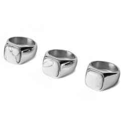 Lucleon Aras | Chevalière Pour L'auriculaire En Acier Inoxydable Argenté Avec Pierre Howlite -Bagues Magasin Len 4f5e352f489dde32e495e8e4ec6e5763 3