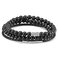 Neshraw Bracelet De Pierres Noires Mates Madura