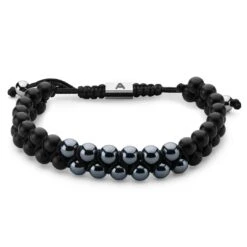 Arkai Bracelet Sanatio Double Rang En Hématite & Onyx