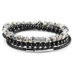 Neshraw Bracelet Raipur Pierres Noires Et Blanches
