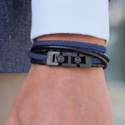Lucleon Bracelet Roy En Cuir Noir Et Bleu -Bagues Magasin black blue roy leather bracelet 1