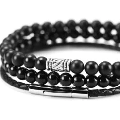 Neshraw Bracelet De Pierres Noires Mates Madura -Bagues Magasin blhb jk