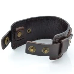 Collin Rowe Large Bracelet Marron à Double Renfort En Cuir -Bagues Magasin bredt brunt to stribet laderarmband 3