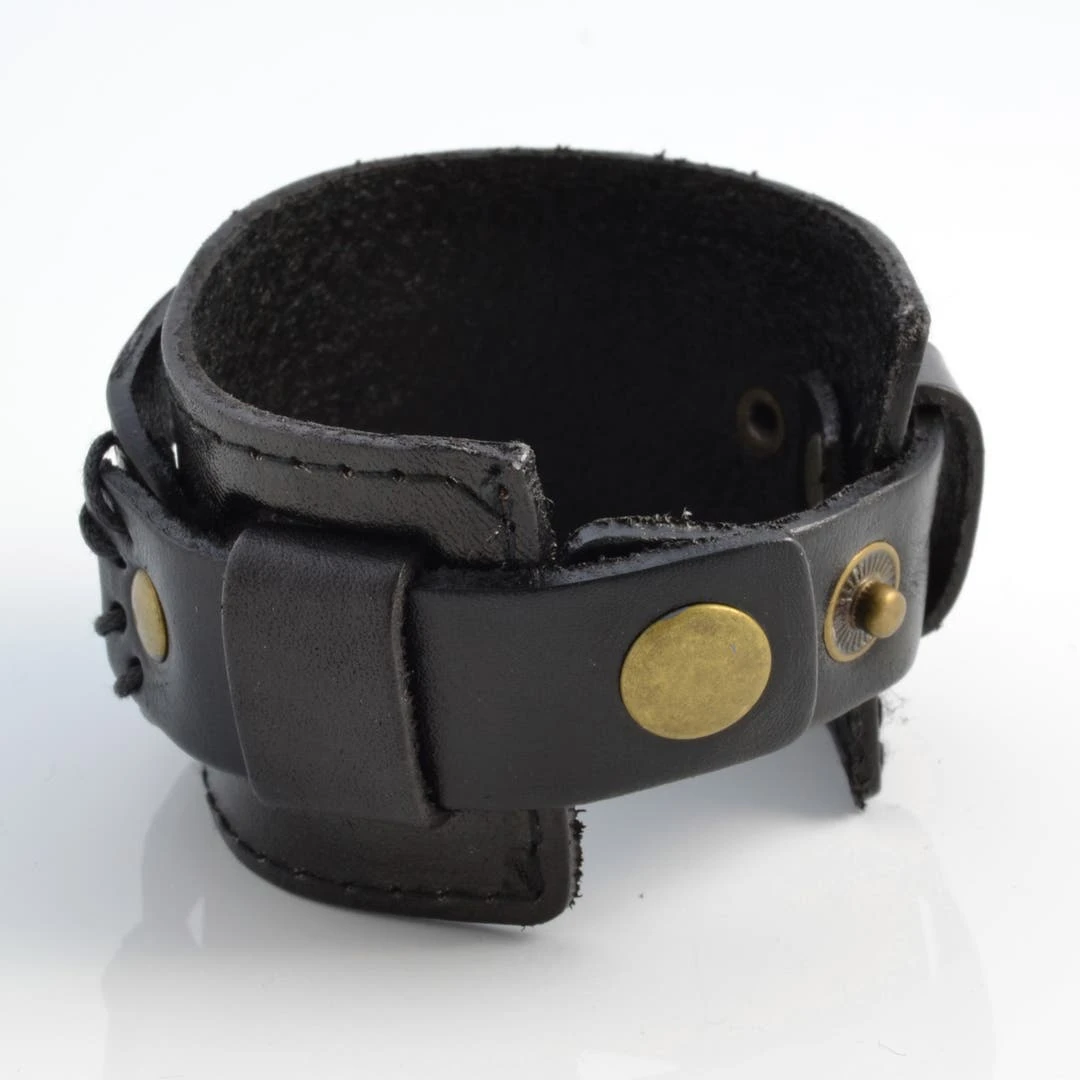 Collin Rowe Bracelet Large En Cuir Noir à 2 Bandes 4 Collin Rowe Bracelet Large En Cuir Noir à 2 Bandes – Image 2