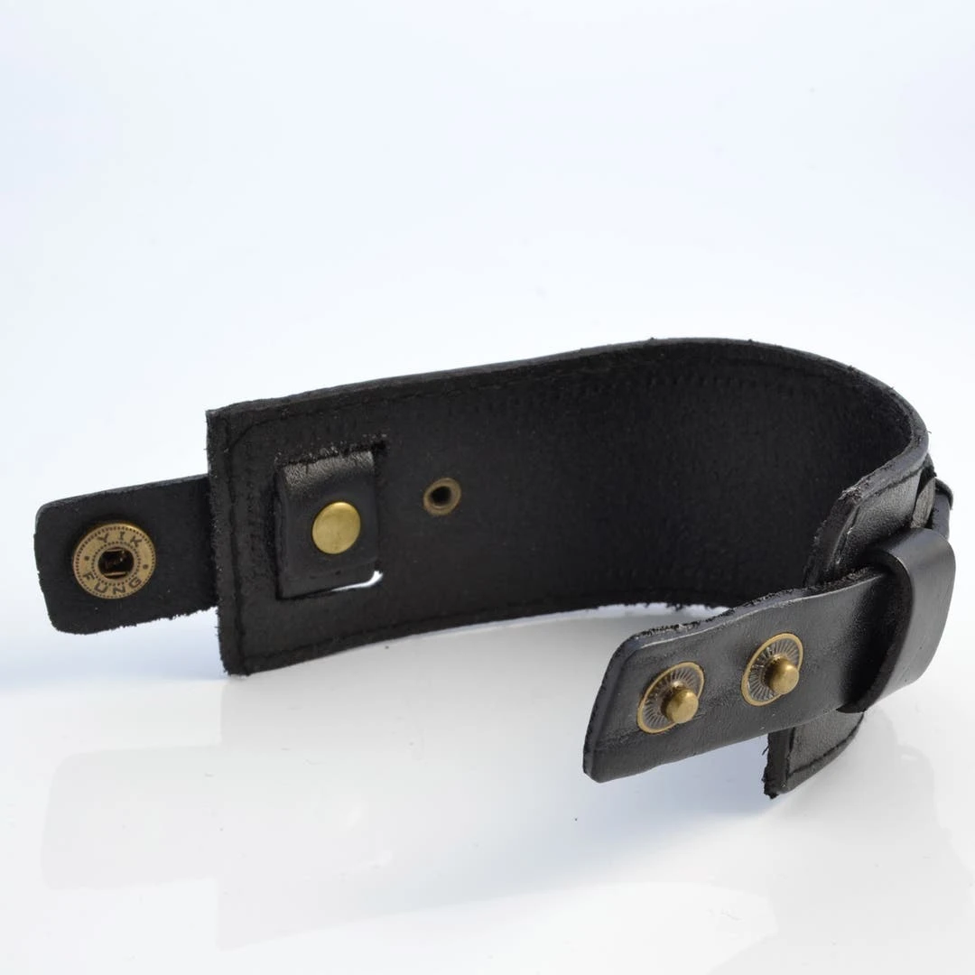 Collin Rowe Bracelet Large En Cuir Noir à 2 Bandes 5 Collin Rowe Bracelet Large En Cuir Noir à 2 Bandes – Image 3