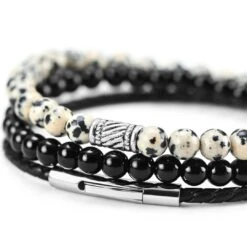 Neshraw Bracelet Raipur Pierres Noires Et Blanches -Bagues Magasin cfycdyjh