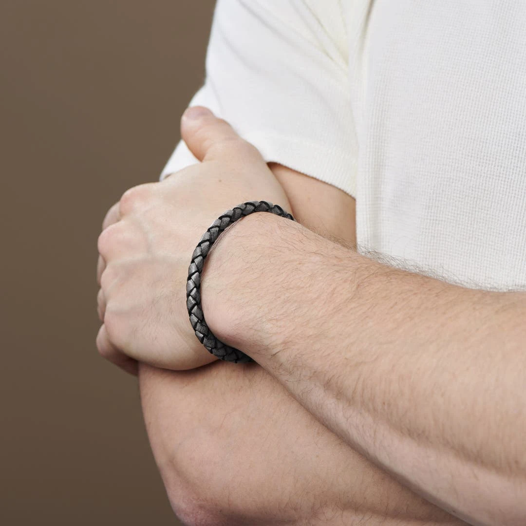 Lucleon Bracelet En Cuir Noir Et Gris 7 Lucleon Bracelet En Cuir Noir Et Gris – Image 5