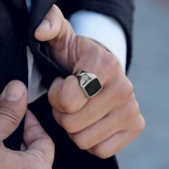 Northern Jewelry Grosse Chevalière En Argent 925 Et Onyx -Bagues Magasin onyks 1