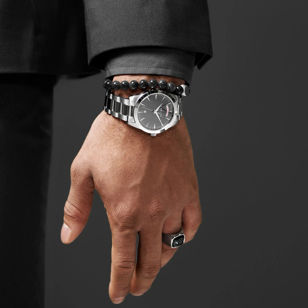 Fawler Eric | Montre En Acier Inoxydable Gris Et Argent Avec Affichage Du Jour Et De La Date 4 Fawler Eric | Montre En Acier Inoxydable Gris Et Argent Avec Affichage Du Jour Et De La Date – Image 2